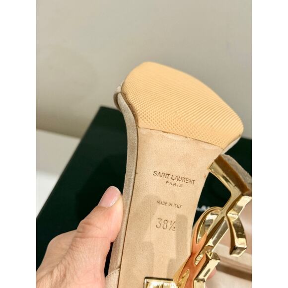 Saint Laurent Suede Vernice Opyum 110 Heeled Sandals Pale Beige Women's EU 38.5 - Picture 4 of 10